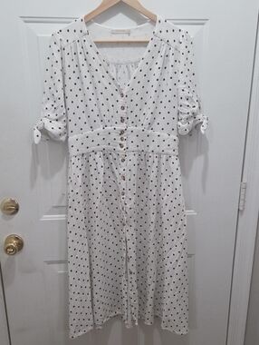 Ellison White Polka Dot Midi Dress L